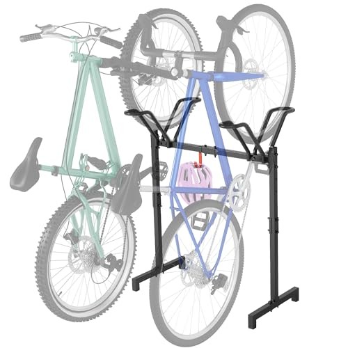 Floor Stand,Adjustable Bicycle Parking Rack with Hook for 2 Bikes