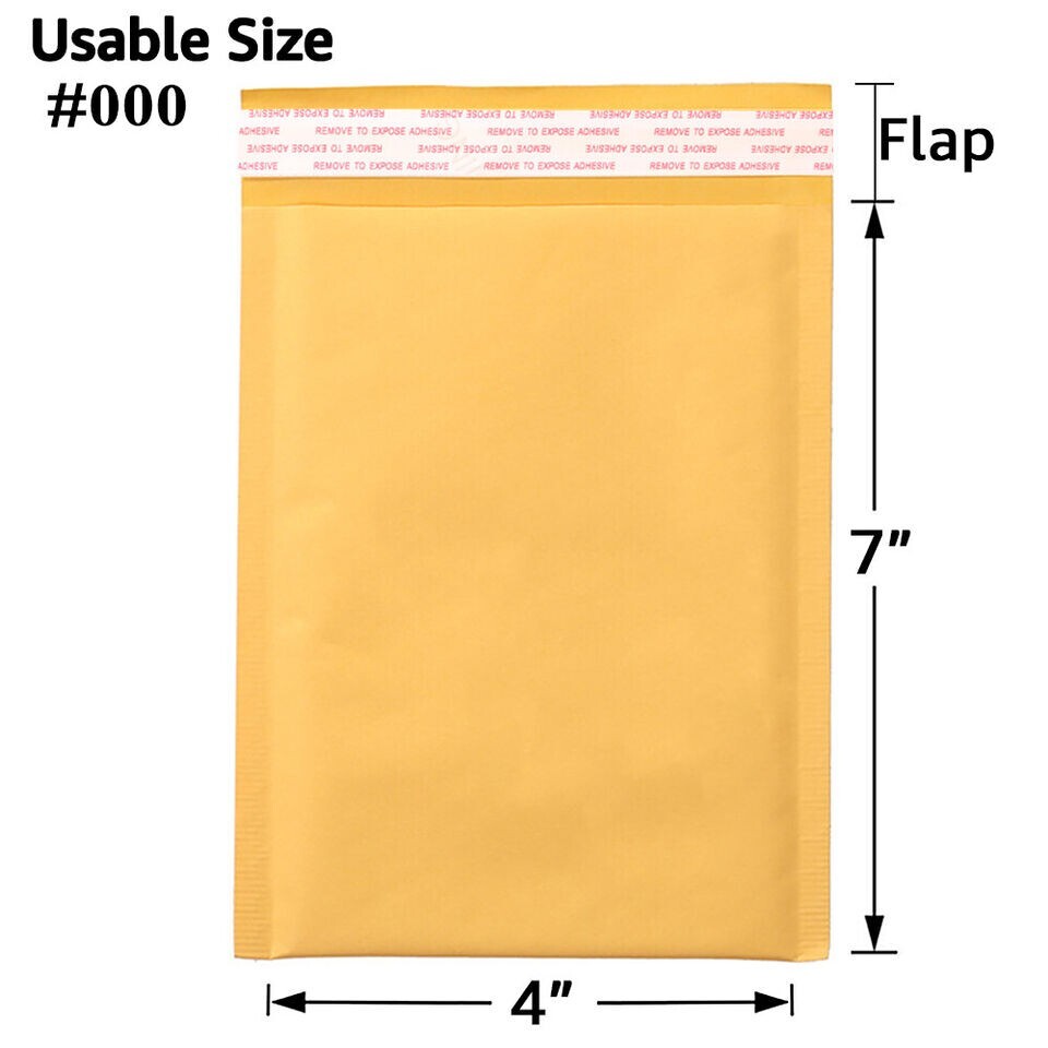 200 #000 4x8 kraft bubble mailer padded envelope *use space 4"x7"