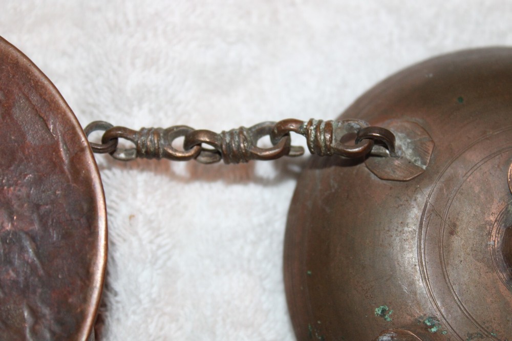 Antique Islamic Valuables Copper Chained Lidded Box