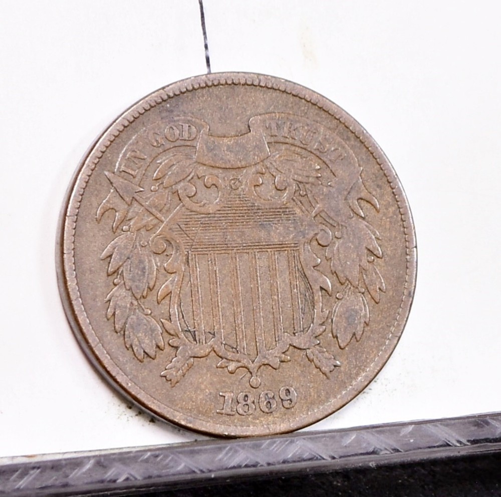 1869 Two Cent Piece - Fine Details, Reverse Graffiti (#57187-L)