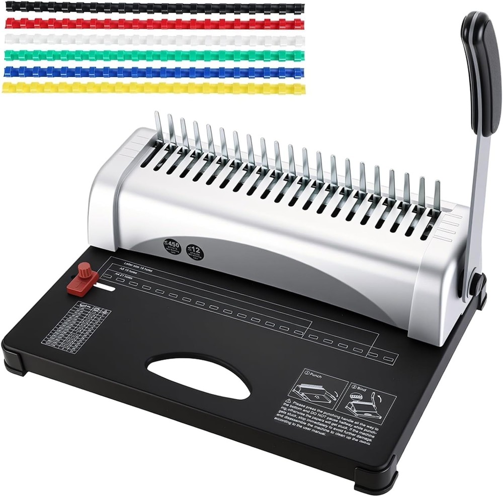 Multi-Size Comb Binding Machine - Binds 450 Sheets with 100 Colored PVC Spines