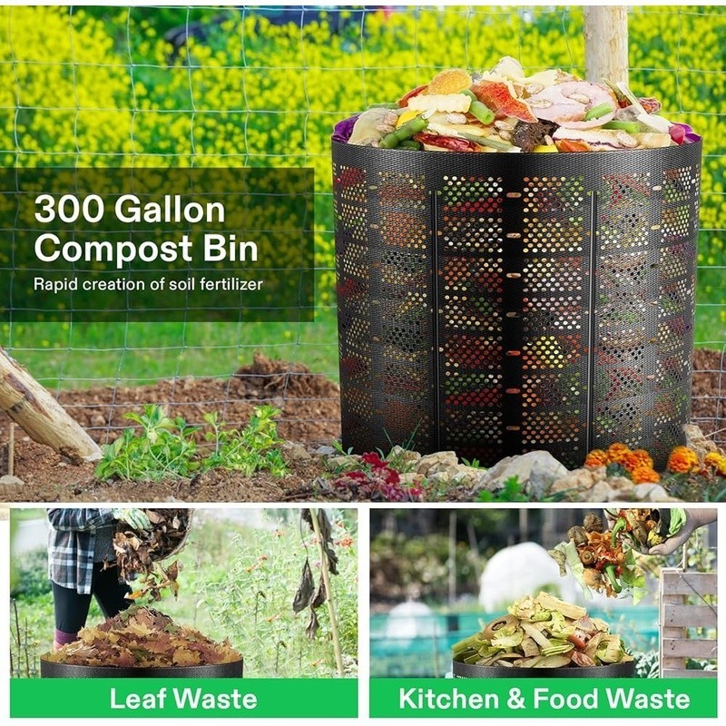 Large Capacity Compost Bin Durable HDPE Composting System Easy Assembly Reusable