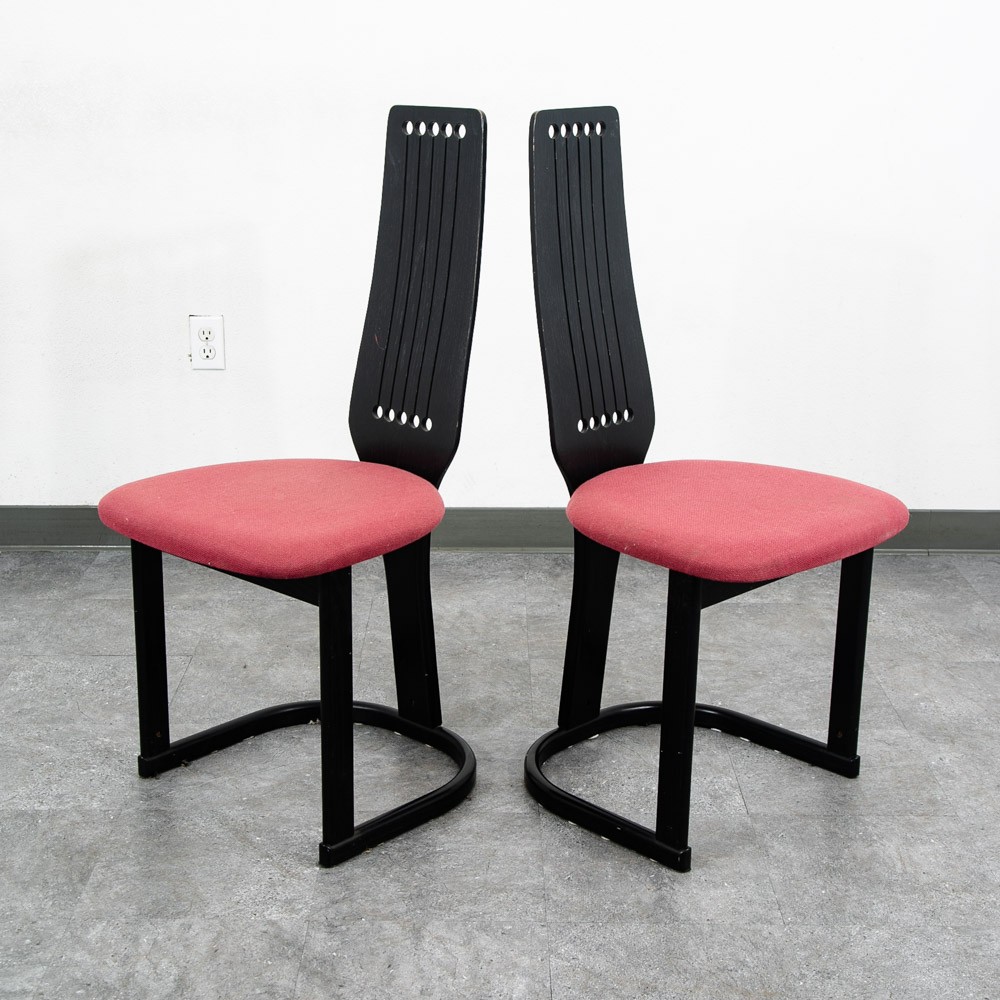 Mid Century Danish Modern Dining Chairs 2 Post Modern Black Memphis Ebonized Pr
