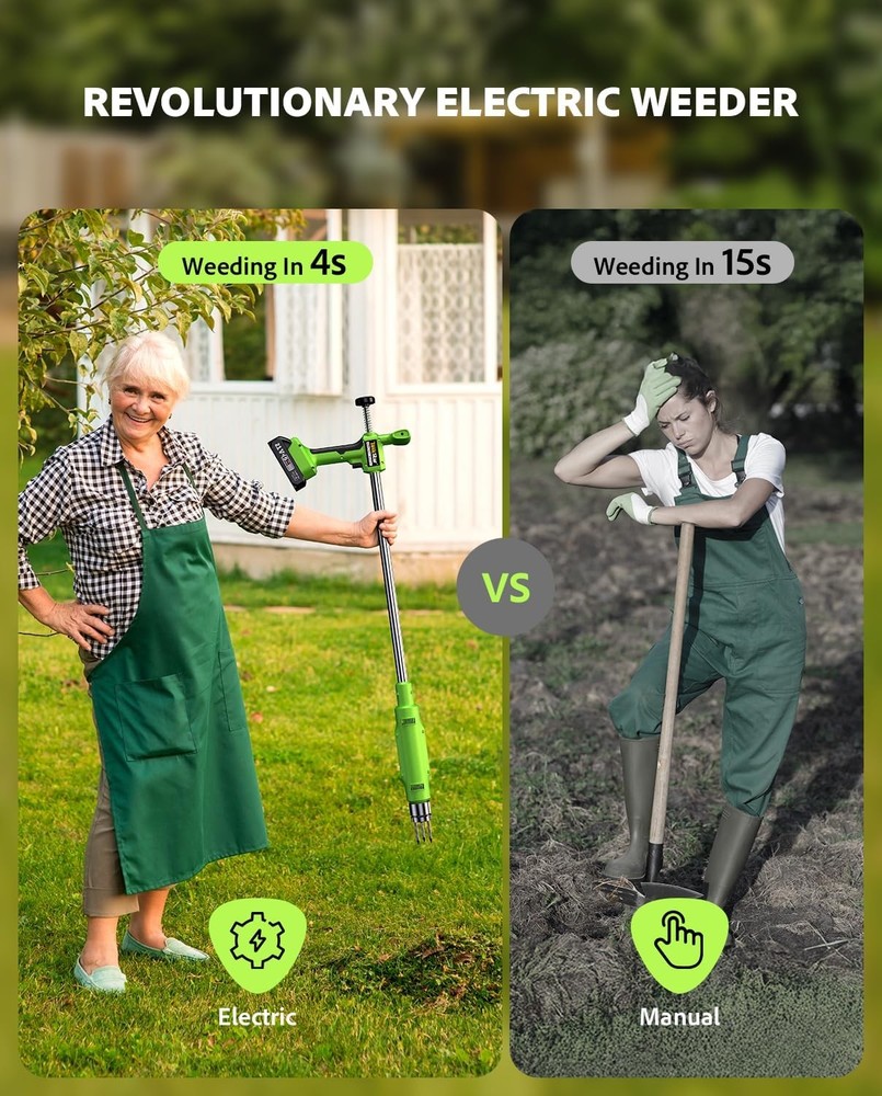Weed Puller Tool Electric StandUp Weed Puller Tool 21V Battery Powered 2x2000mAh