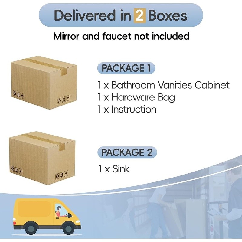 Wall-Mounted Bathroom Vanity Cabinet W/ Quiet Drawer System & Ample Storage New