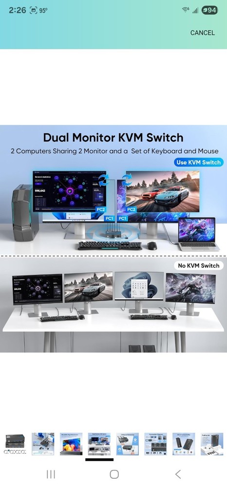 8K HDMI KVM Switch 2 Monitors 2 Computers, 8K@60Hz Dual KVM Switch for 2...