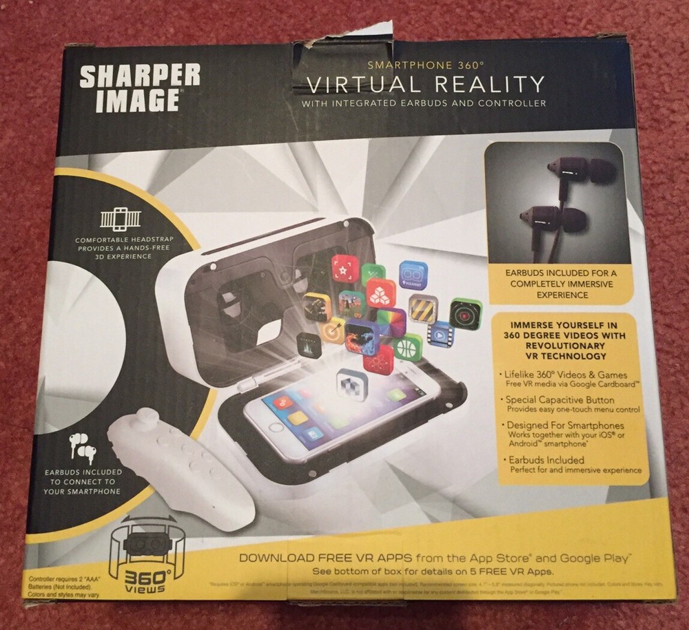 Sharper Image Virtual Reality Viewer With Integrated Ear Buds And Controller-