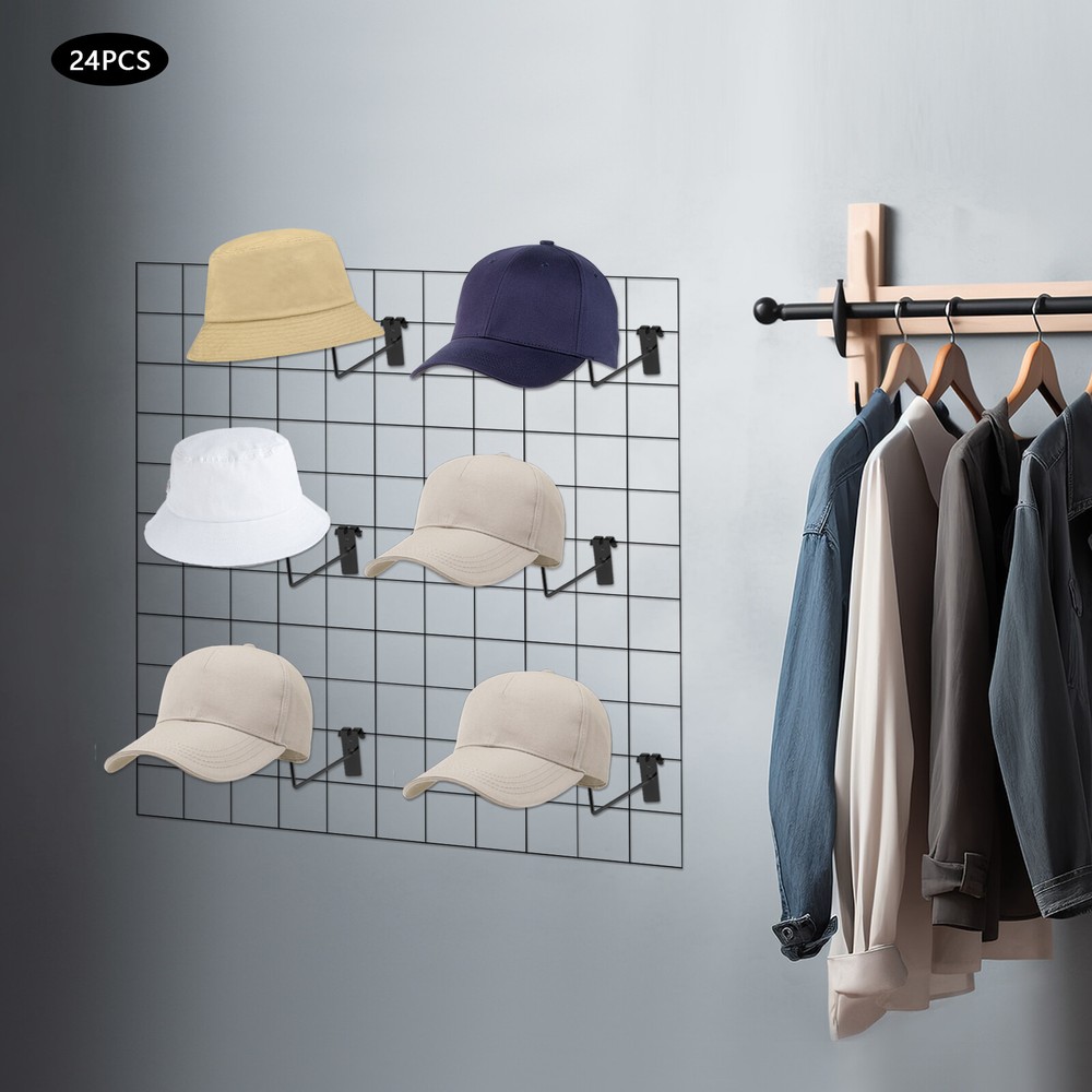24*Hat Racks Hat Organizer Gridwall Hooks Slat Panels Cap Rack Retail Display