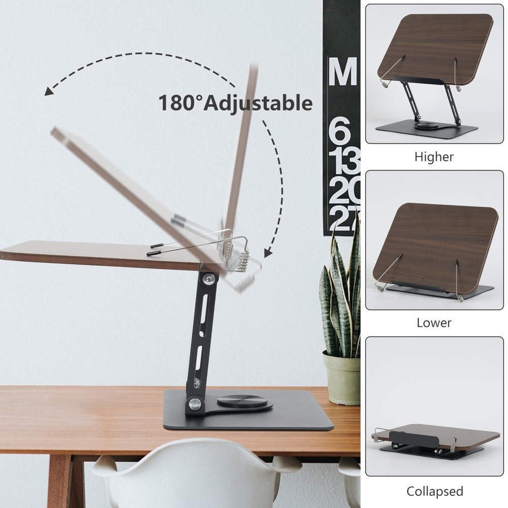 Book Stand Reading Multi-Angle Height Holder 360 Swivel Base Foldable Rack