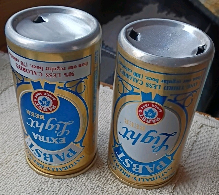 2 Vintage DIFFERENT Pabst Light EMPTY Beer Cans - 12 oz Aluminum -