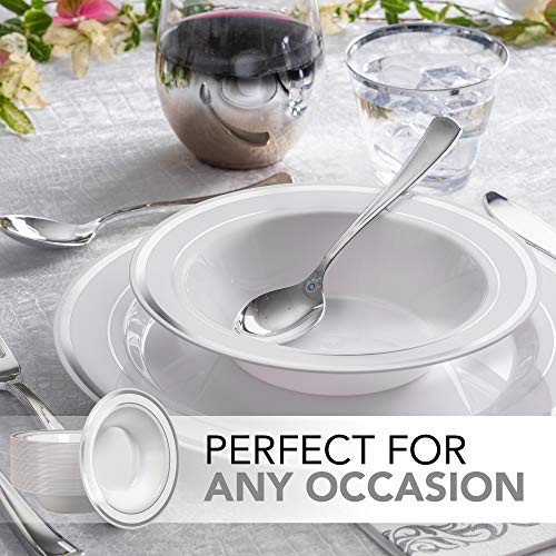 Plastic Party Bowls () 12 Oz Elegant Disposable Dinnerware – 100 Pack Silver