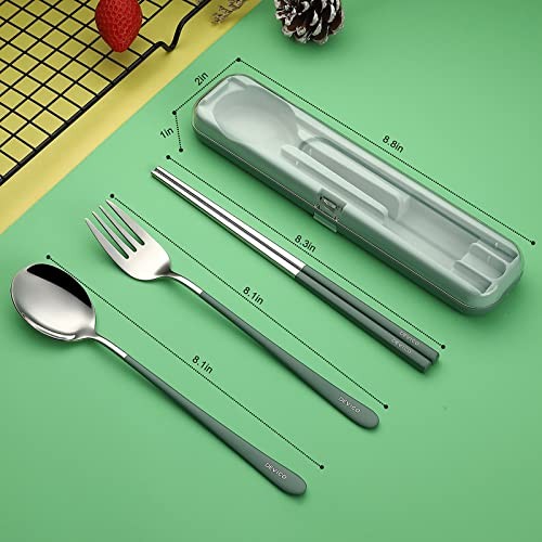 Portable Utensils, Travel Reusable Silverware Flatware Set for Lunch, Green