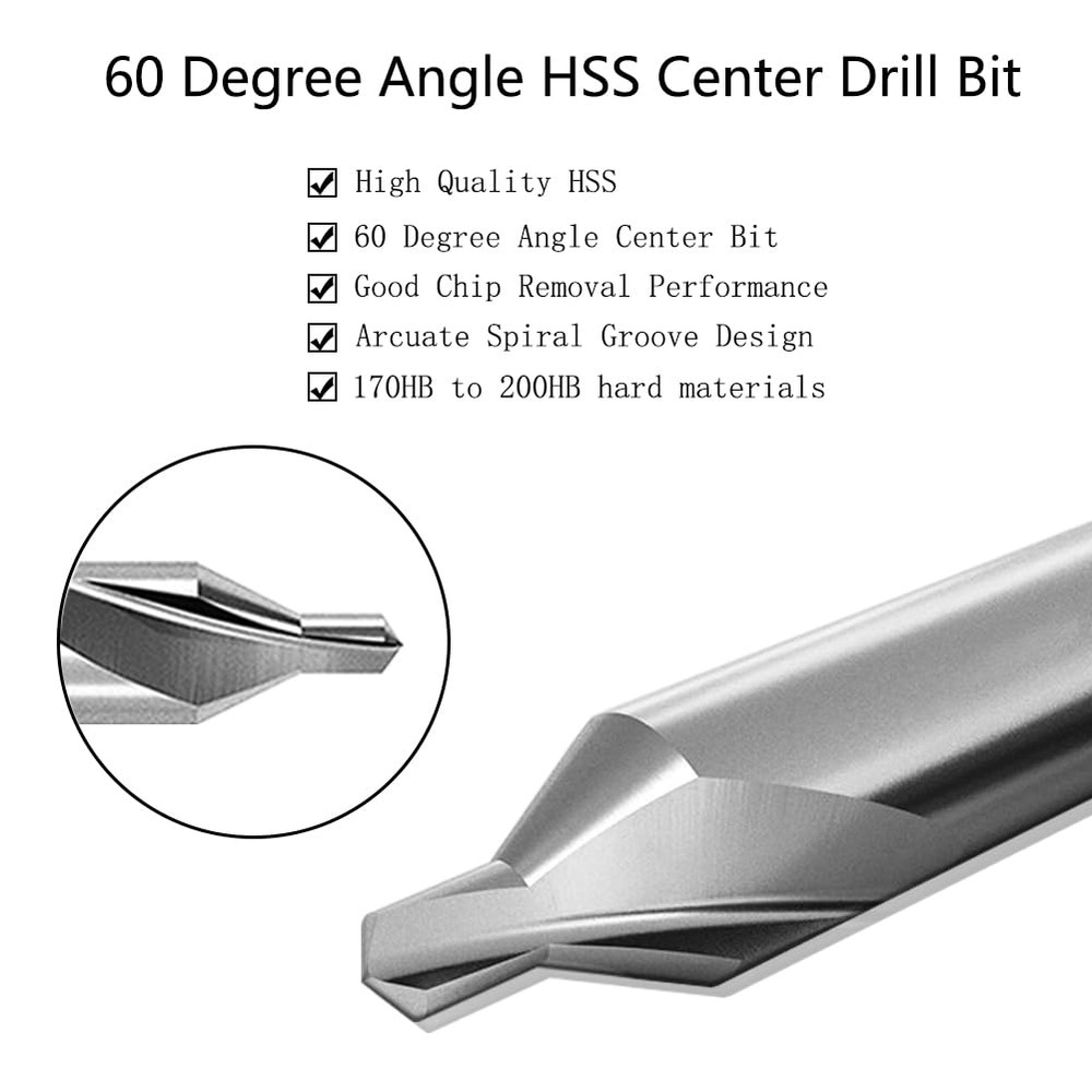 8 PCS Center Drill Bits Set, Countersink Tools for Lathe Metalworking 60 Degree