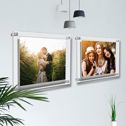 AMEITECH Acrylic Floating Picture Frame, 11x14 Double Panel Clear Wall Mount