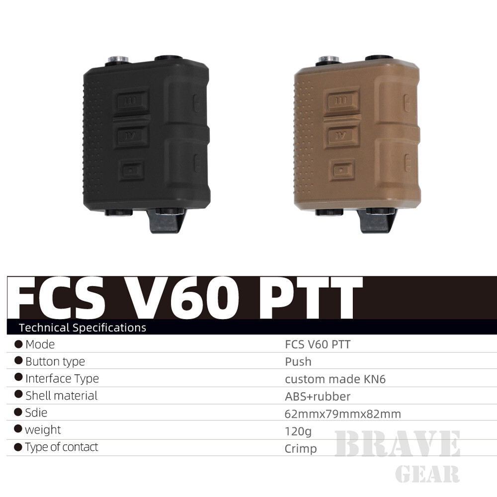 FCS V60 PTT Transmitter Receiver Connector AMP Comtac III HeadSet Dark Earth