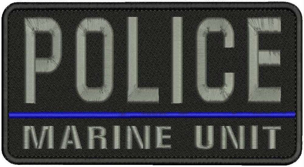 POLICE MARINE UNIT  EMB PATCH 4X8 HOOK ON BACK gray on back
