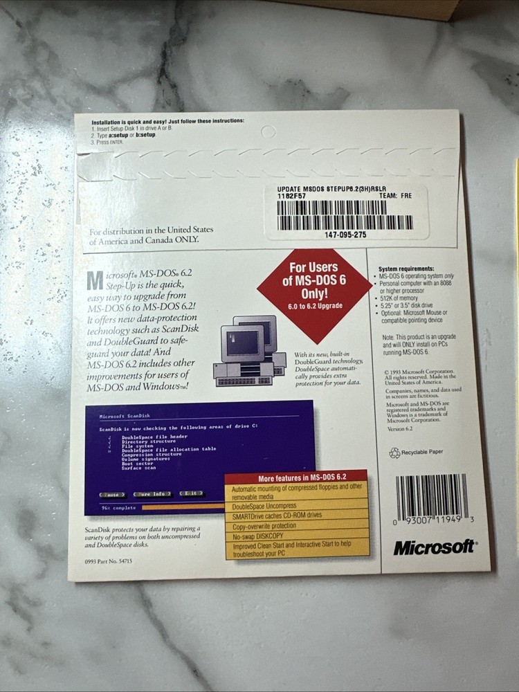Vintage Microsoft MS-DOS 6.0 Upgrade Operating System 3.5" Disc