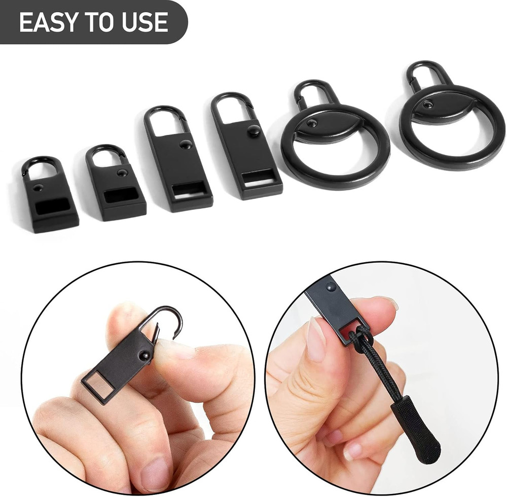 16 PCS Zipper Pull Tab Replacement Metal Handle Fixer，Zipper Tag Cord Pull Exten