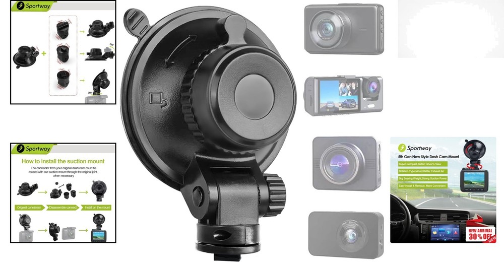 Compact Suction Cup Mount for Dash Cameras - Easy Install & Secure Hold