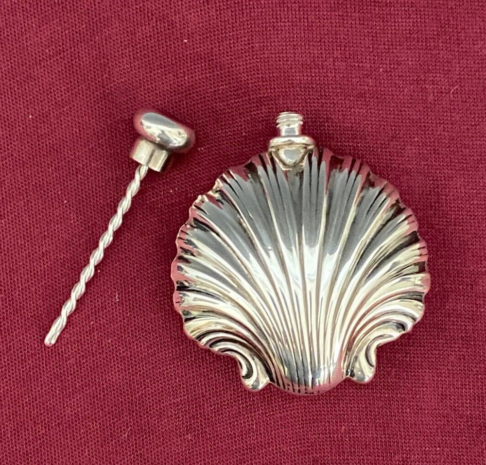 Fine Antique Sterling Silver Clam Shell Perfume Bottle