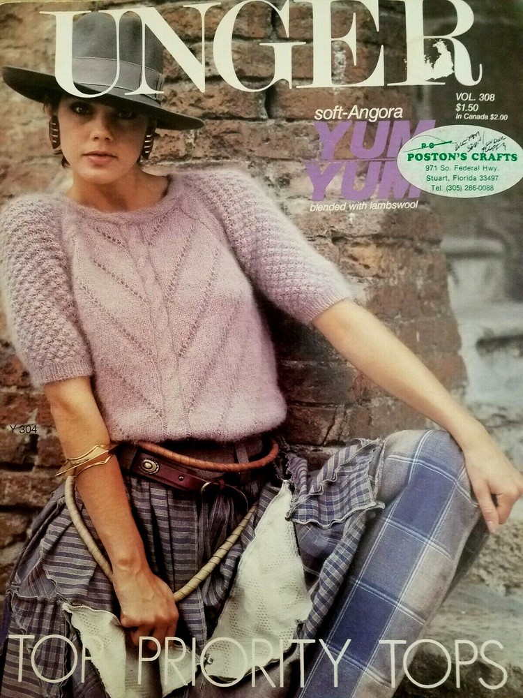 Unger 308 Soft ANGORA Sweaters knit  pattern 4pg leaflet 1983 2 designs