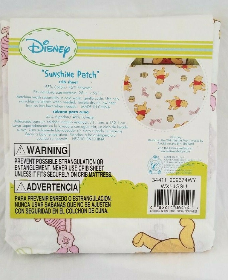 Disney Sunshine Patch Pooh Fitted Crib Sheet NIP