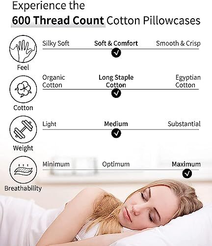 Cotton Pillow Cover 1 Pack, 600 Thread Count Pillow case Body Champagne