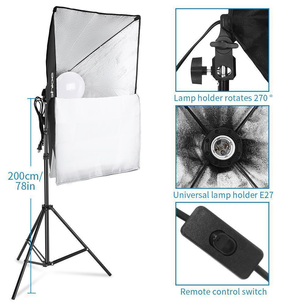 Photography 2x Light Bulb Softbox Light Kit Photo Studio Continuous Lighting Kit