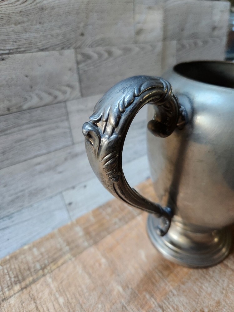 Vintage Silver on Copper Water Pitcher Marked Ornate Handle & Spout