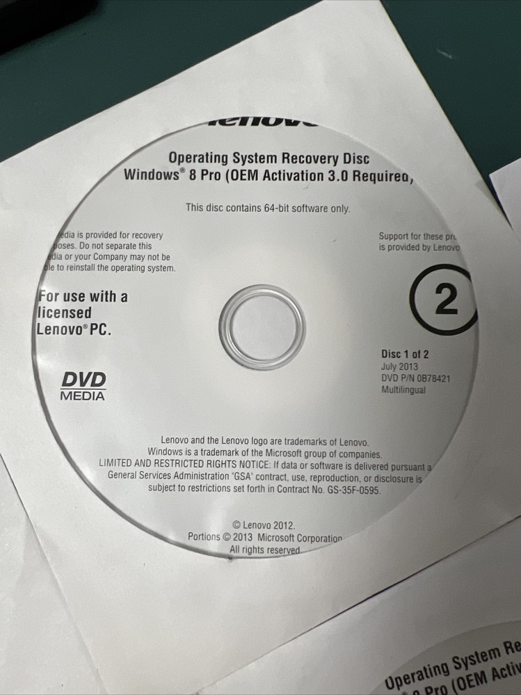 LENOVO WINDOWS 8 PRO OPERATING SYSTEM RECOVERY DISCS / 4-DISC SET