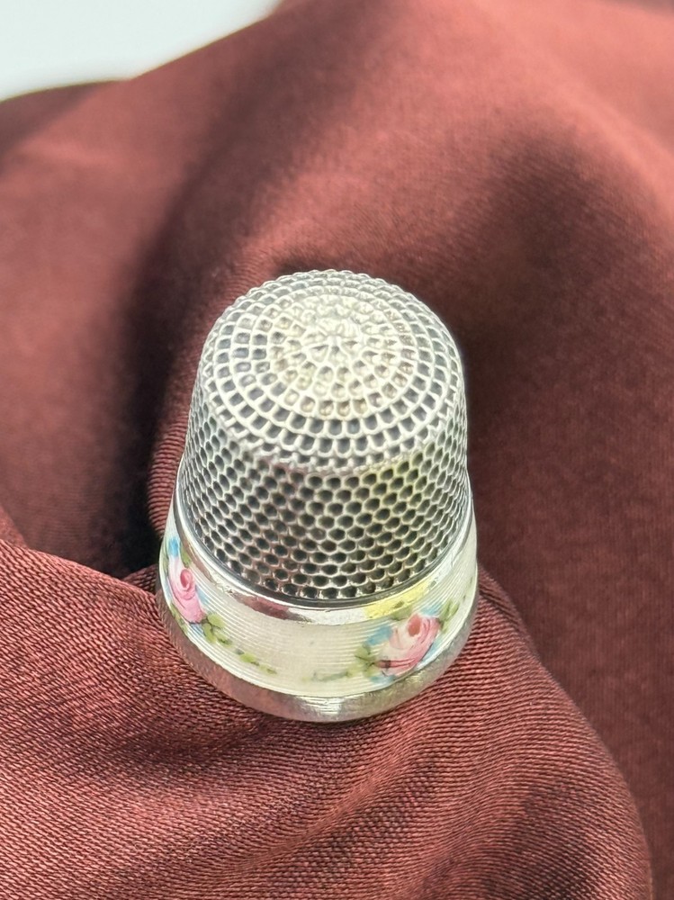 Antique Sterling Silver Guilloche Enamel Thimble