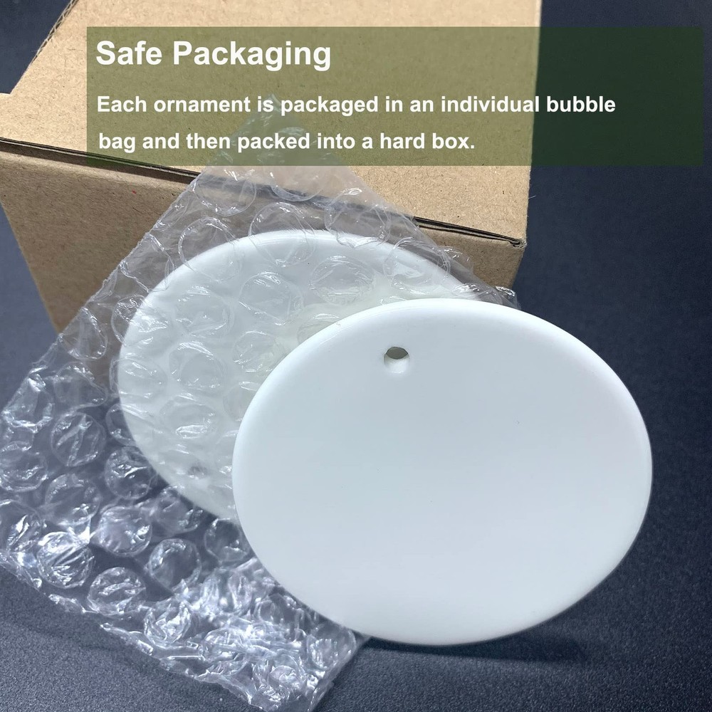 10Pcs Sublimation Ornament Blank Round White Ceramic 10-pack