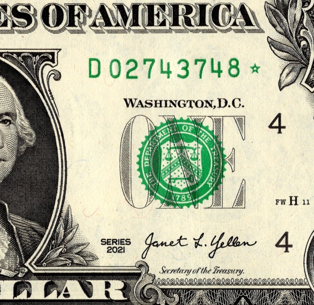 2021 D Star Note One Dollar Bill Regular Run Pack Note D02743748* UNC