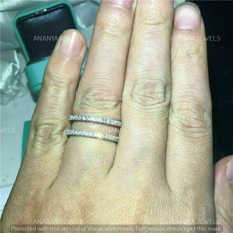 925 Sterling Silver 2 CT Lab-Created Diamond Half Eternity Wedding Enhancer Ring