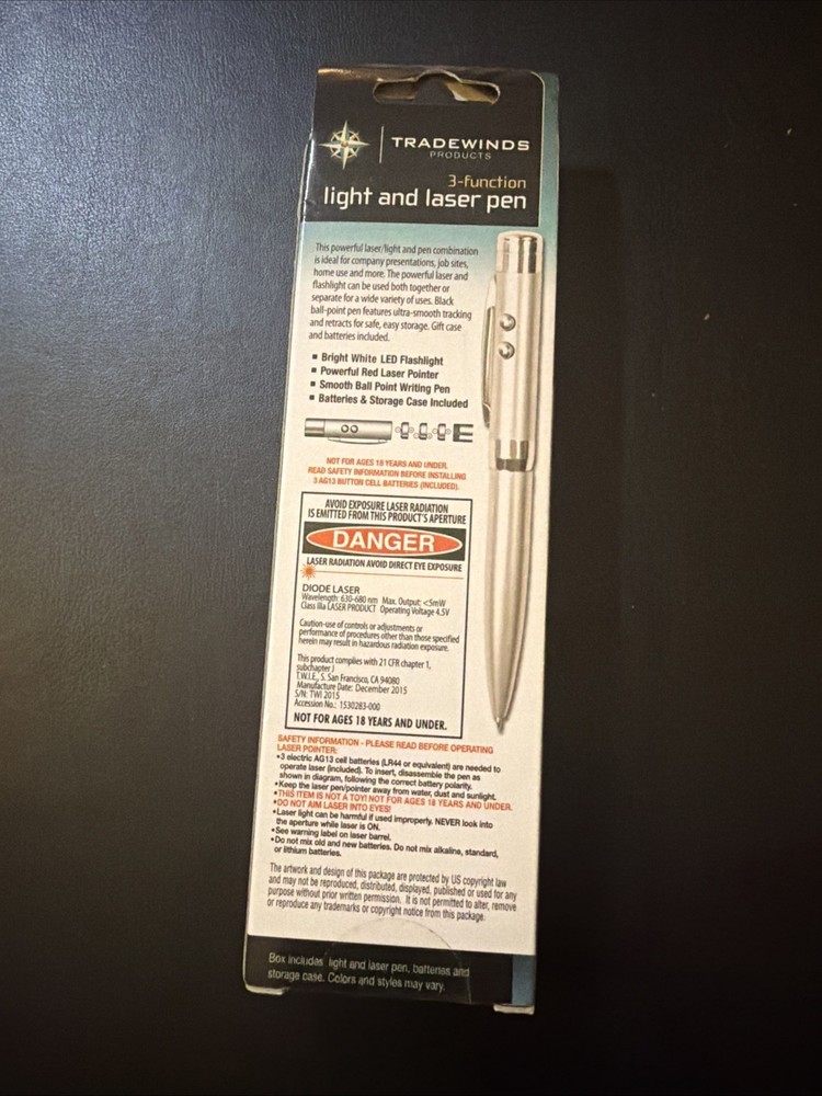 3-Function LED Flashlight Laser Pen Combo Home Office - Tradewinds Products