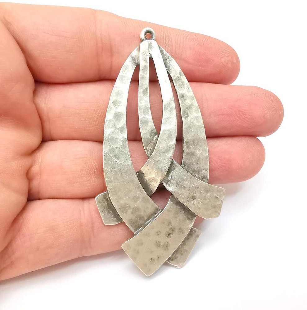 Hammered Charms, Boho Pendant, Rustic Charm, 76x41mm G36450