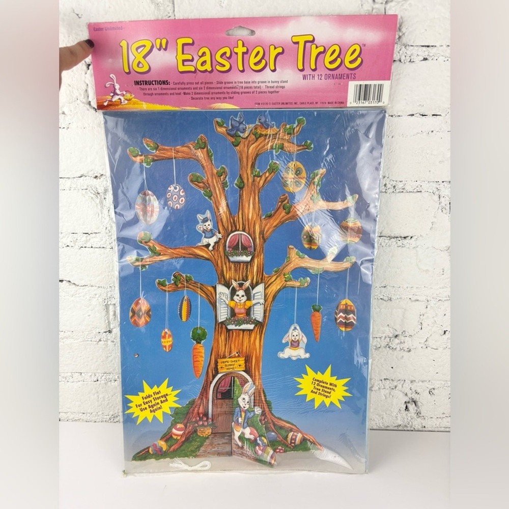 Vintage Deadstock Cardboard Easter Tree & Ornaments 18”