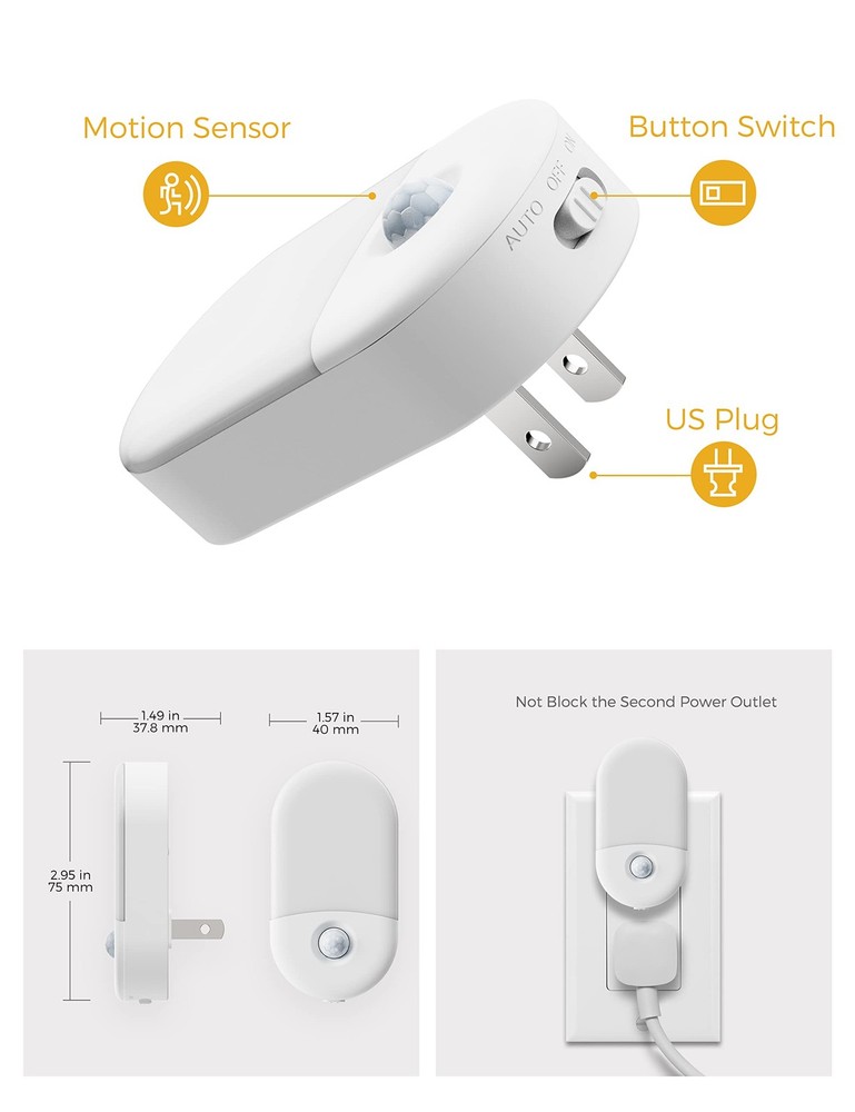 Motion Sensor Night Light, 2Pack, Motion Activated Night Light, Night Lights ...