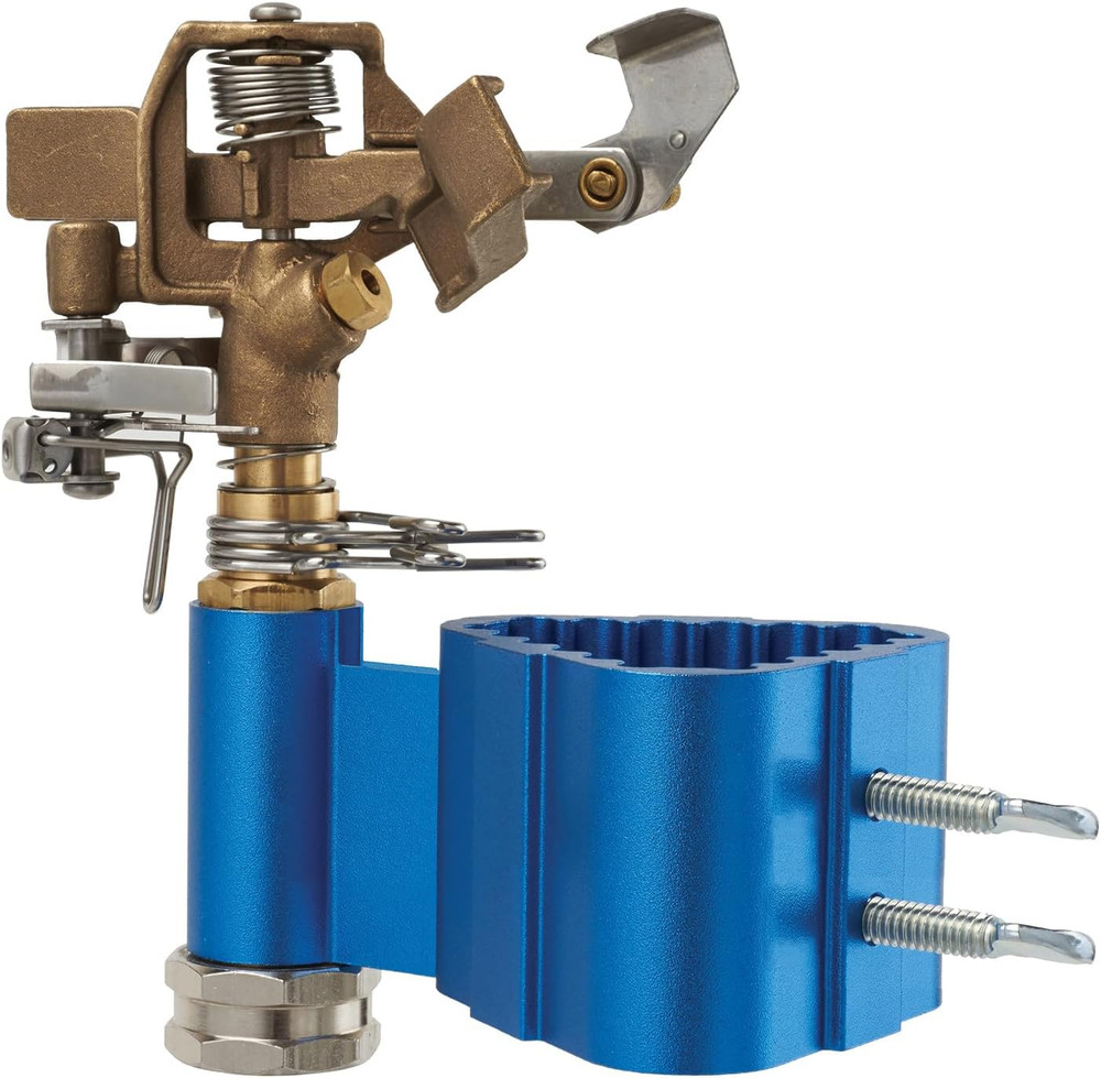 Post-Mount Sprinkler with Brass Impulse Head – Adjustable Watering Patterns, Cov