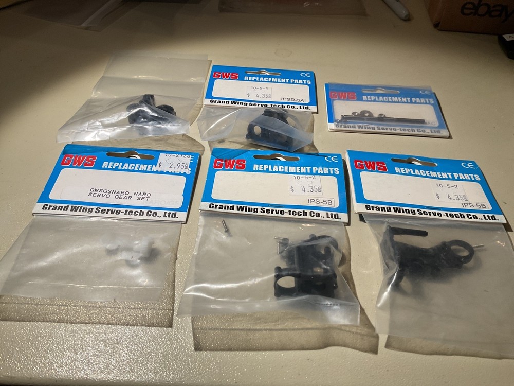 GWS Gearboxes:  IPS5B (3 ea.), IPSD-5A (1ea.), EPS6AC shaft,  and servo gear set