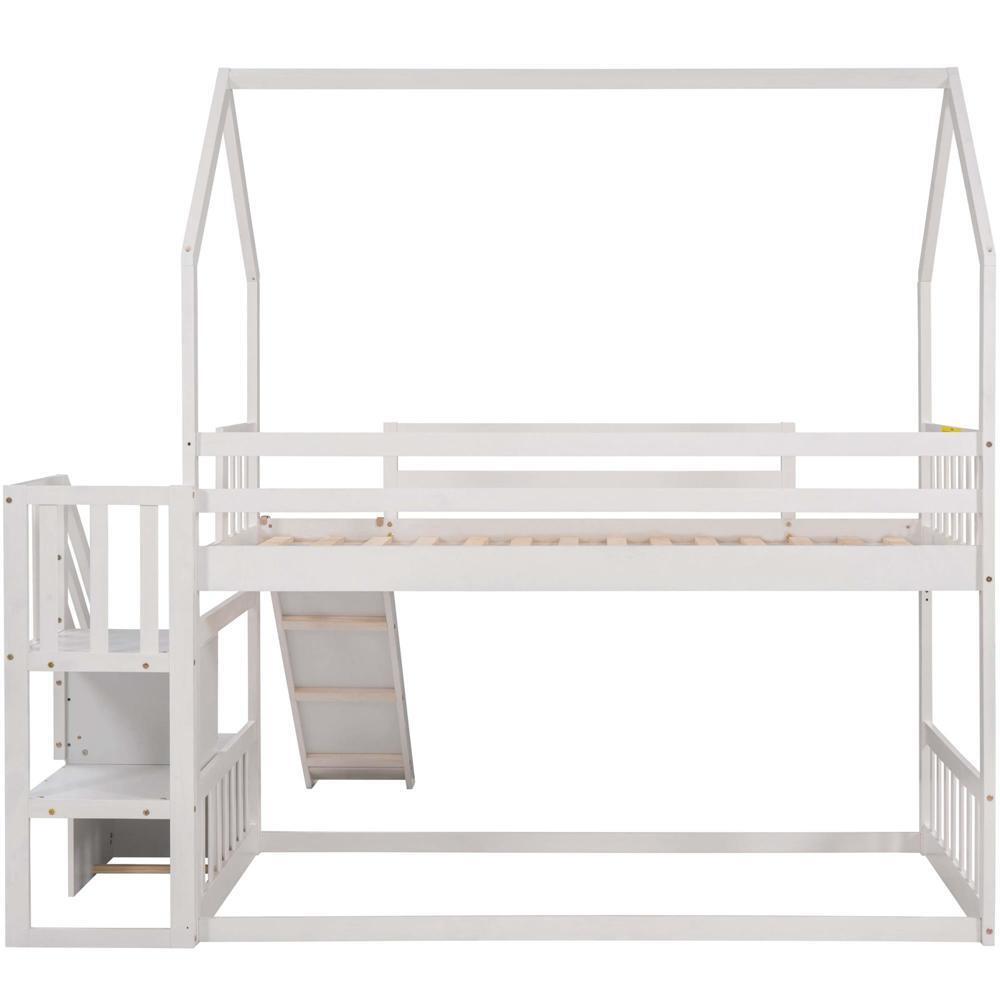Twin over Twin Bunk Bed with Convertible Slide Staircase Solid Wood Construction