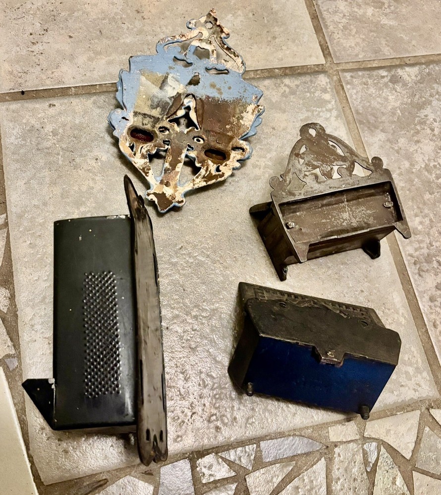 4 vintage Match Holders, Cast Iron Advertising