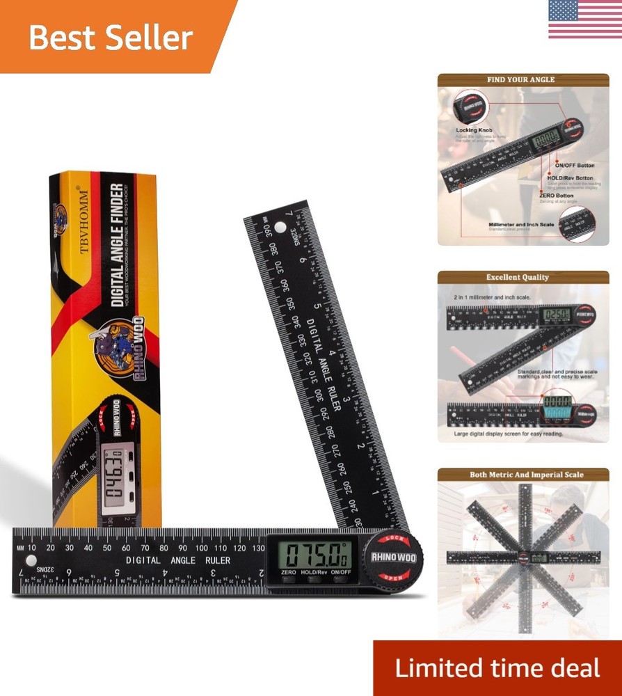 Enhanced ABS Digital Protractor with 7inch Ruler - Essential for DIY Projects