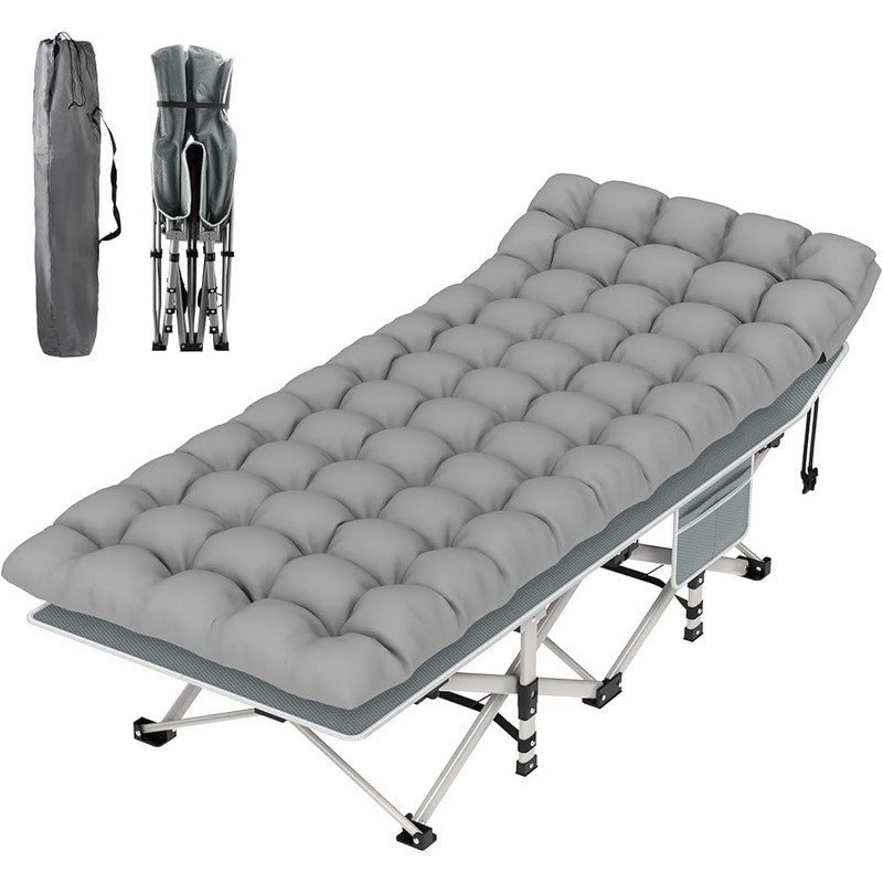 Portable Camping Cot W/ Soft Removable Pad Anti Rust Frame Large Side Pocket New