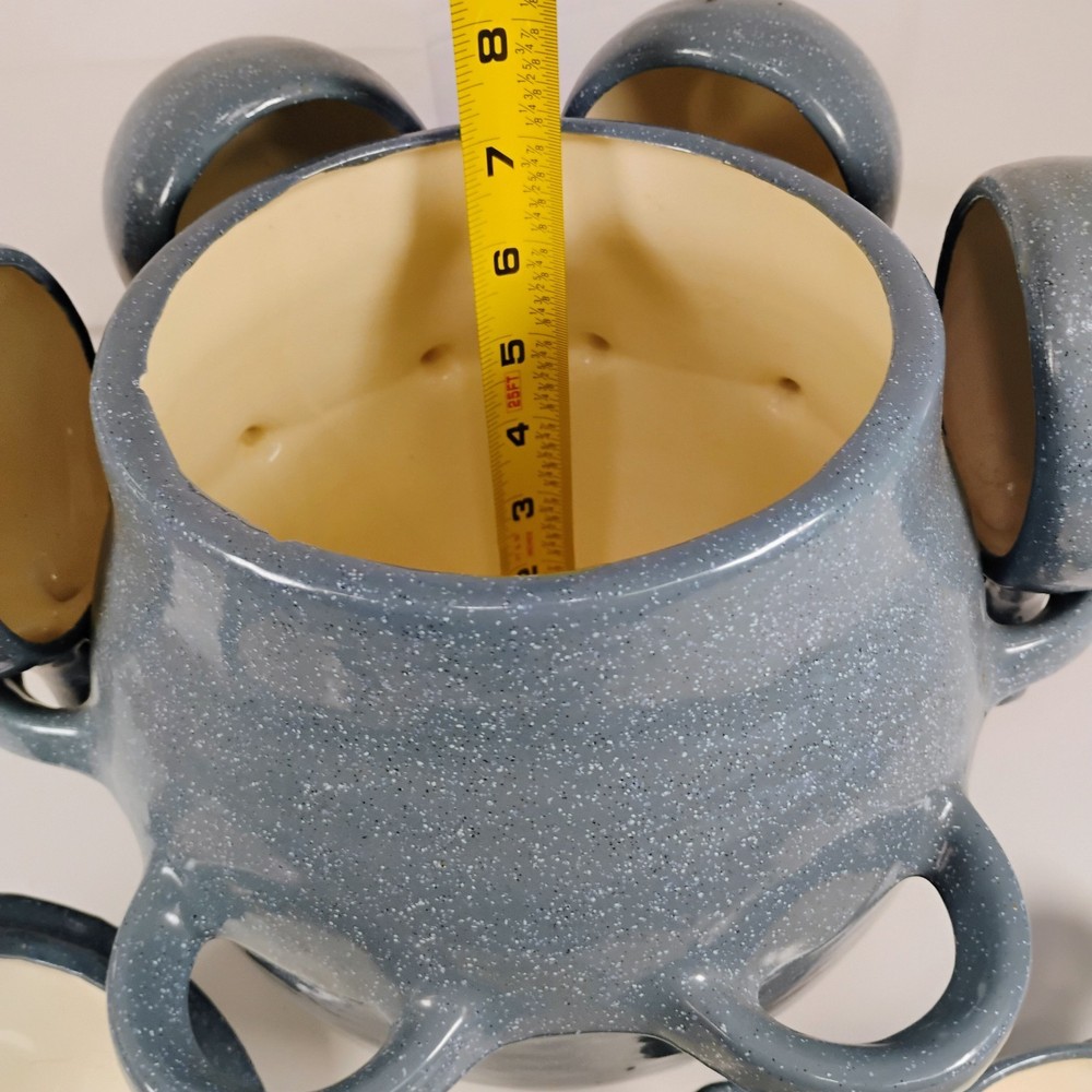 Ceramic Soup Pot Self Holding with Five Handled Bowls Blue Speckle