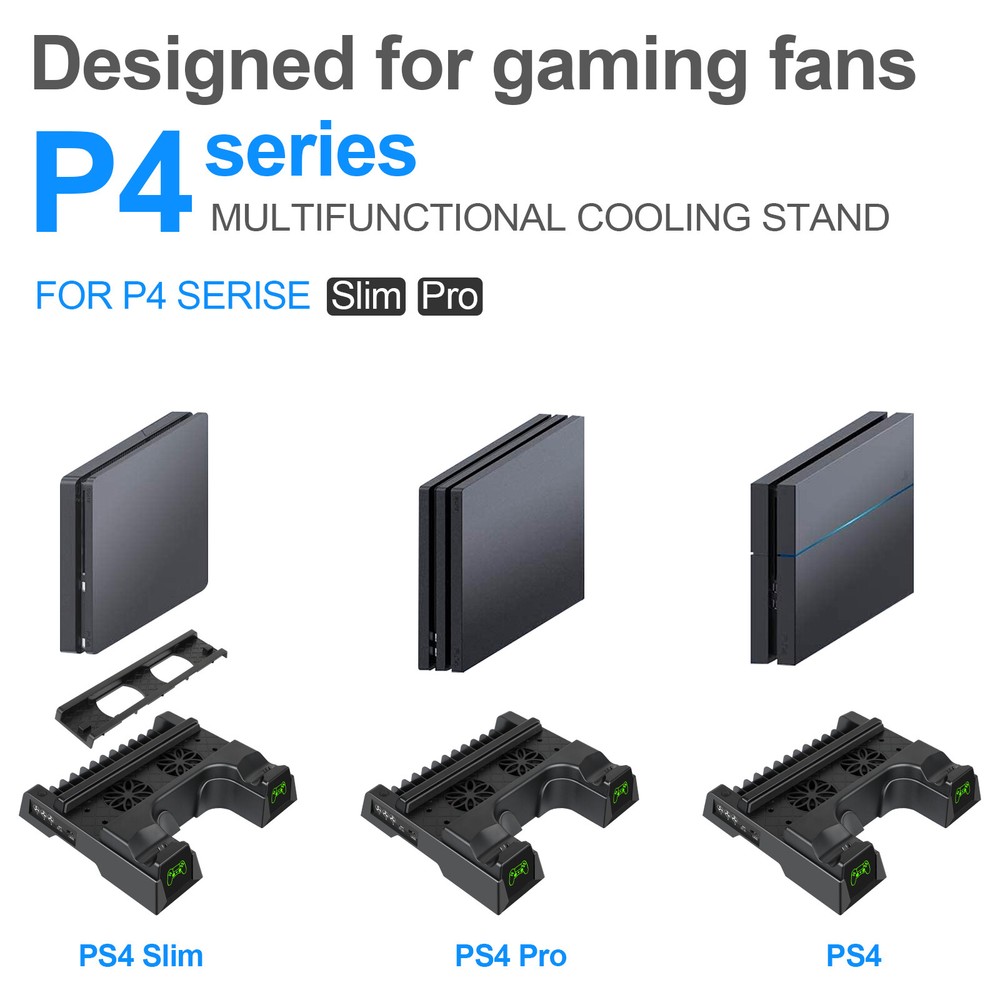 For PS4 Pro / Slim Vertical Stand + Cooling Fan Controller Charging Dock Station