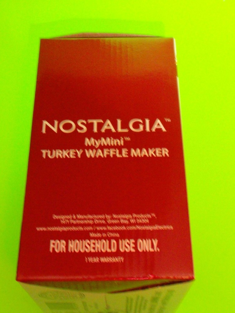 Nostalgia MyMini Turkey Pattern Waffle Maker Size 5” Non-Stick Easy Wipe Fall