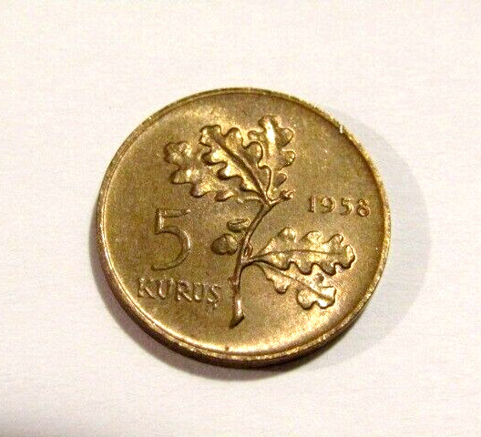 Turkey 1958 5 Kurus unc Bronze Coin