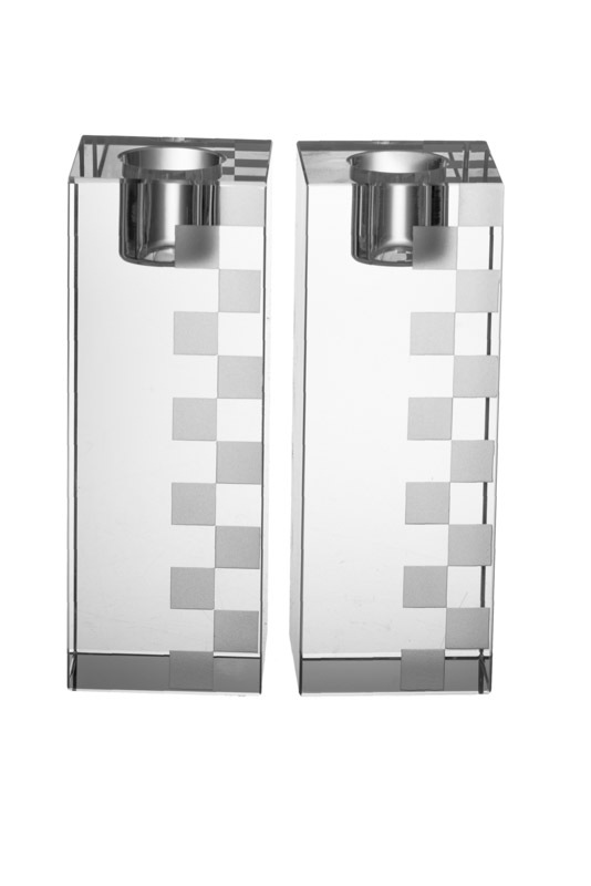 Crystal Candle Holders, Checker Board Design 4.75" Tall  *