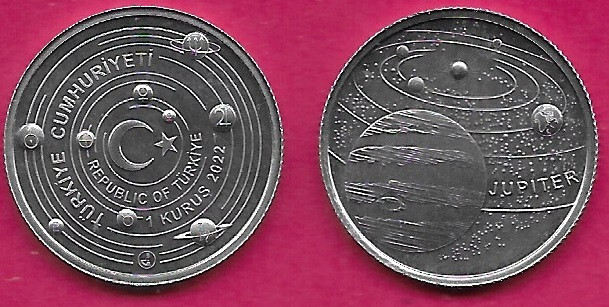 TURKEY 1 KURUS 2022 UNC JUPITER,NONE-CIRCULATING COIN,SOLAR SYSTEM PLANETS,PLANE
